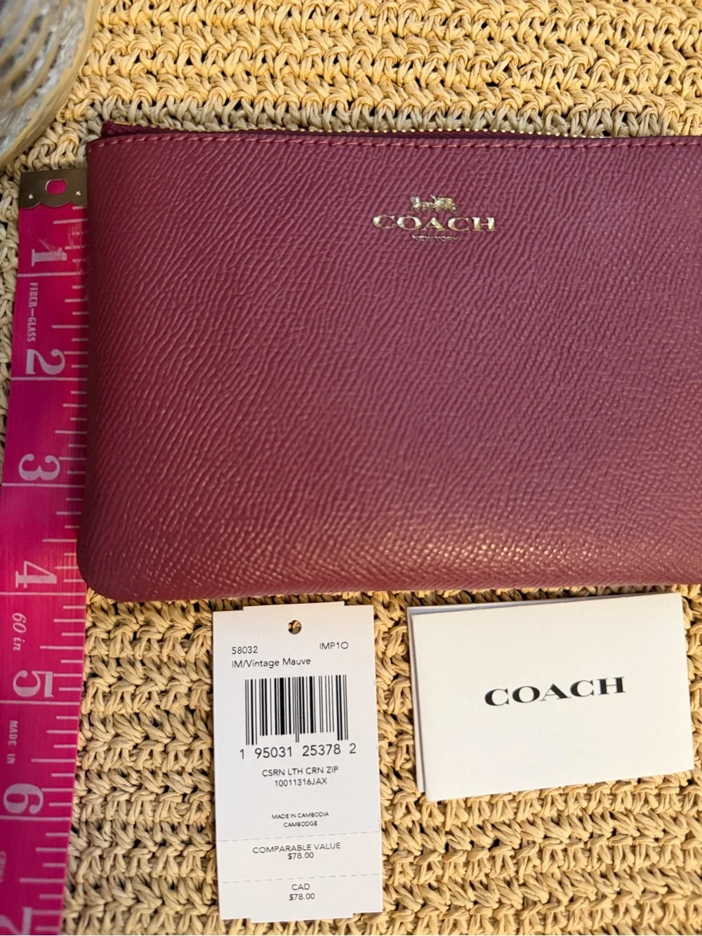 Coach Burgundy Zip Wristlet with Gold Logo